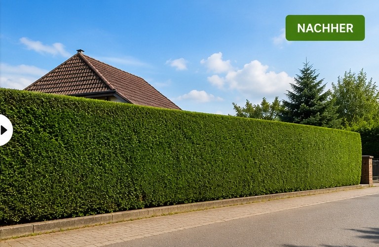 Hecke nach dem Schnitt – saubere Thuja-Hecke in Aschaffenburg