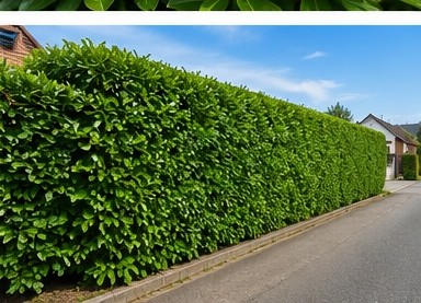 Lange, frisch geschnittene Hecke entlang der Straße in Aschaffenburg